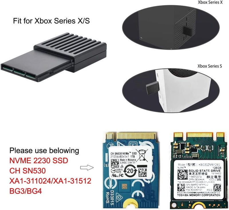 Cablecc M.2 NVMe 2230 M-Key SSD to CF-Express Type-B Adapter for Xbox Series X&S CH SN530 SSD PCIe4.0 Expansion Memory Card (Black CFExpress to NVME only Work for CH SN530 SSD) - Image 4